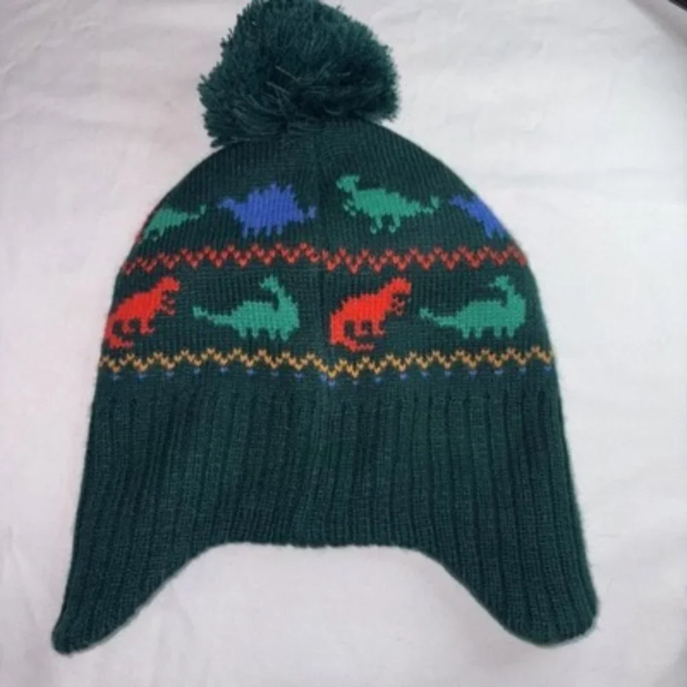 Winter Dinosaur Fleece‎ Lined Beenie Kids Med Green